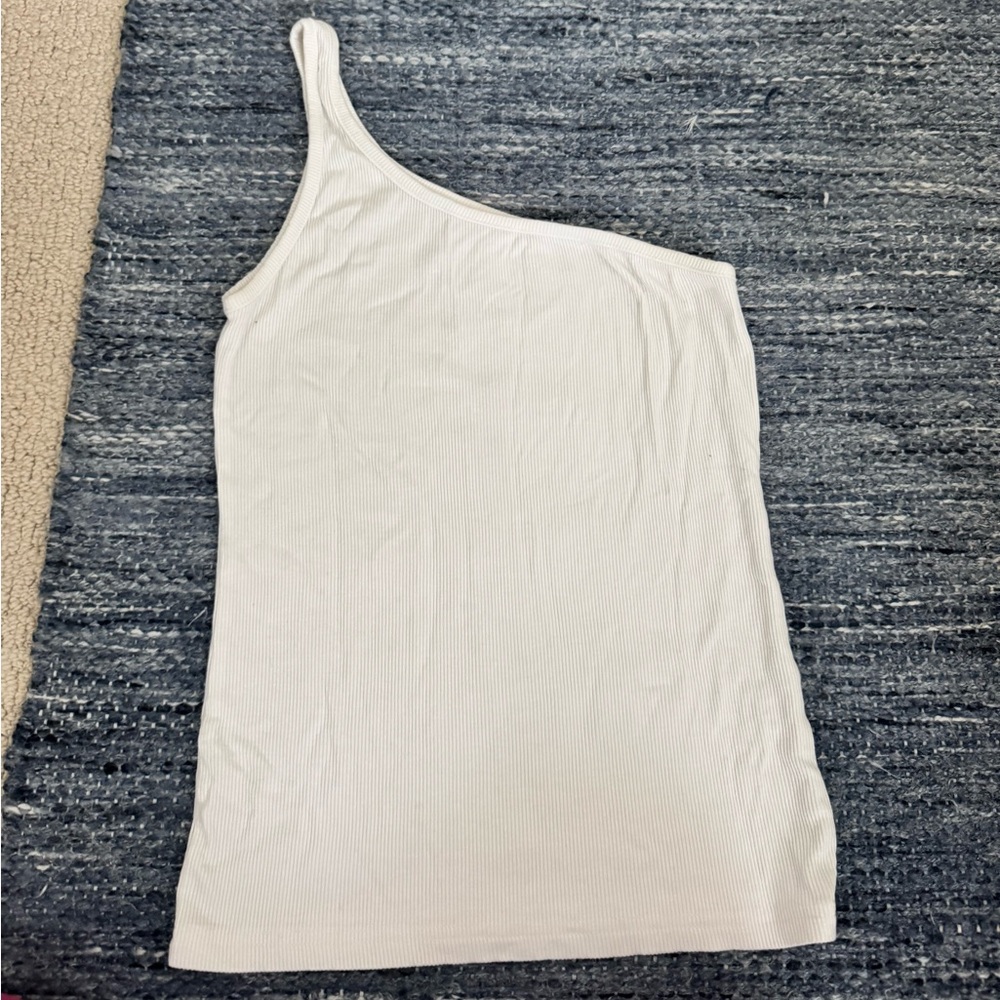 White ribbed one shoulder tank